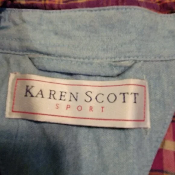 Karen Scott Plaid Seersucker Button Down Sleeveless Shift Dress Size 10 - Picture 3 of 7